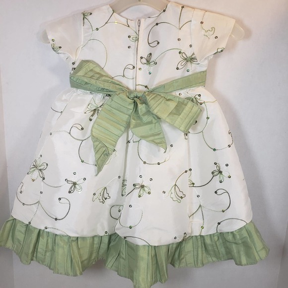 Tip Top Dress 12 Month Ruffle Bow Ivory Sage USA Fancy Baby Party - Picture 2 of 12